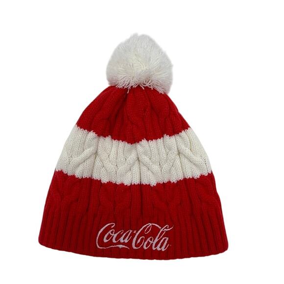 Coca-Cola Red White Knit Pom Beanie Winter Hat One Size - Picture 2 of 7